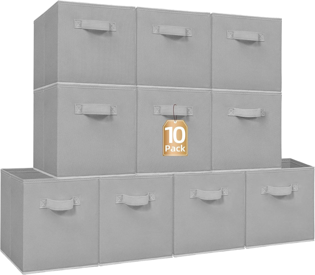 **Storage Maniac 11-Inch Collapsible Storage Cubes - Durable Fabric Bins for Closet & Organization | 10-Pack Grey**