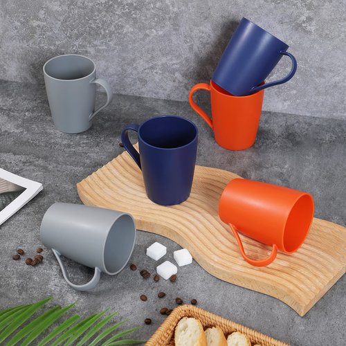 Hawnn Coffee Mugs Set of 6, 12 Ounce Unbreakable Coffee Cups with Handle, 3 Basic Colors, Reusable Plastic Mugs Dishwasher Safe