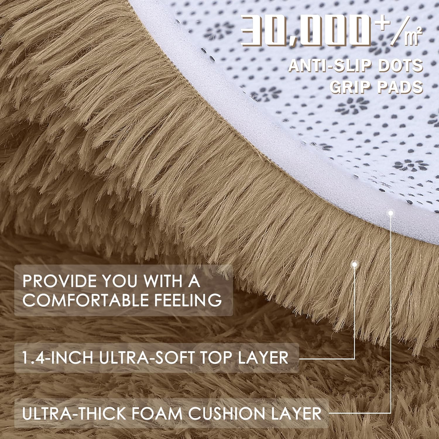 OLANLY Taupe Round Area Rug - Soft, Fluffy, Machine Washable 5 ft Circle Carpet for Bedroom & Living Room Decor