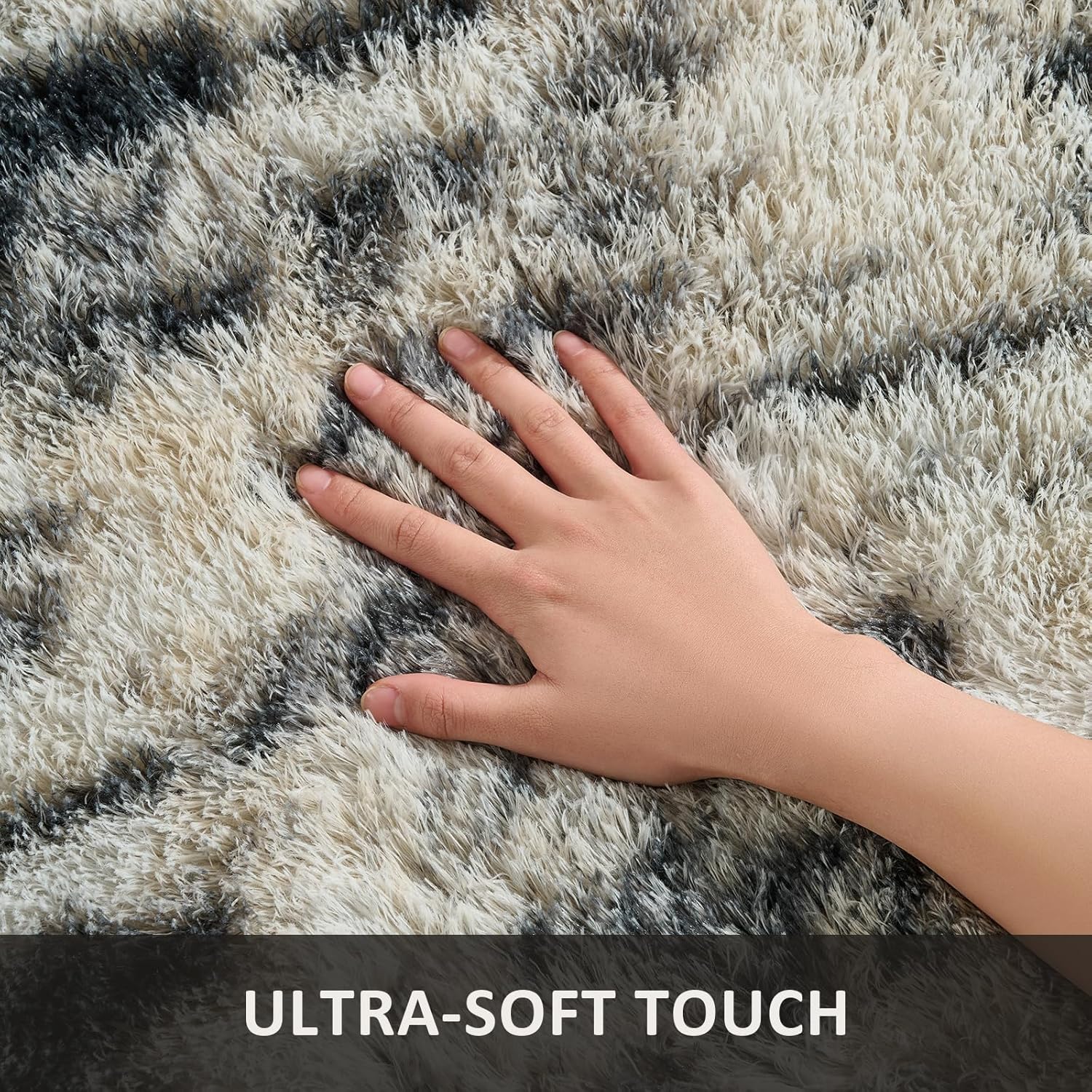 Ophanie Area Rugs - Black Gold & Grey Fluffy Shag Carpet for Living Room | 8x10 Soft Plush Design
