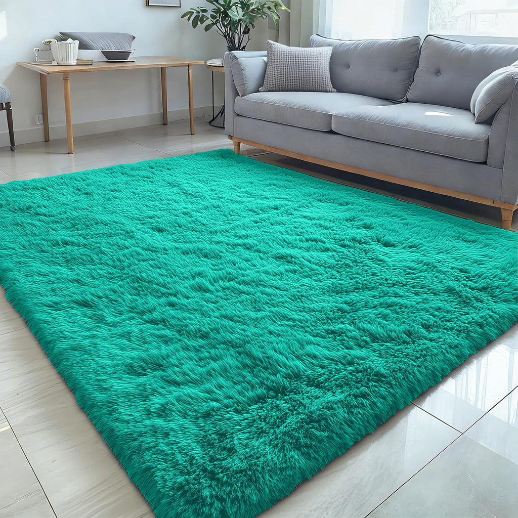 OLANLY Large Area Rugs - Soft Fluffy Shaggy Indoor Carpet for Living Room & Bedroom | 5x8 Teal Green