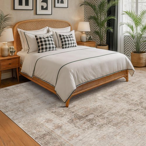 Hazo Haus Neutral Farmhouse Area Rug - 6x9 Washable Soft Textured Boho Indoor Decor, Fade & Stain Resistant