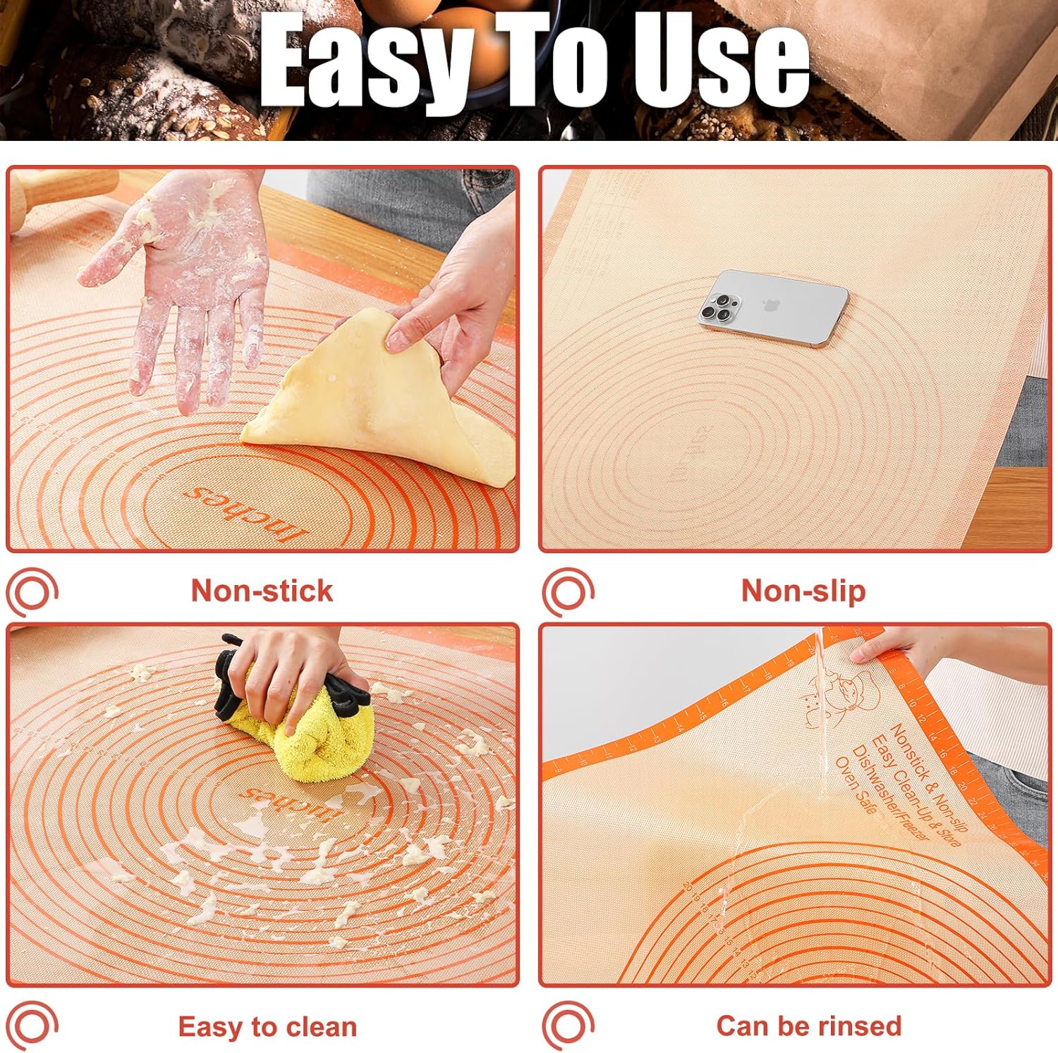 Silicone Pastry Mat - 36x24 Inch Nonstick Baking Surface for Dough, Pastry, Cookies & More