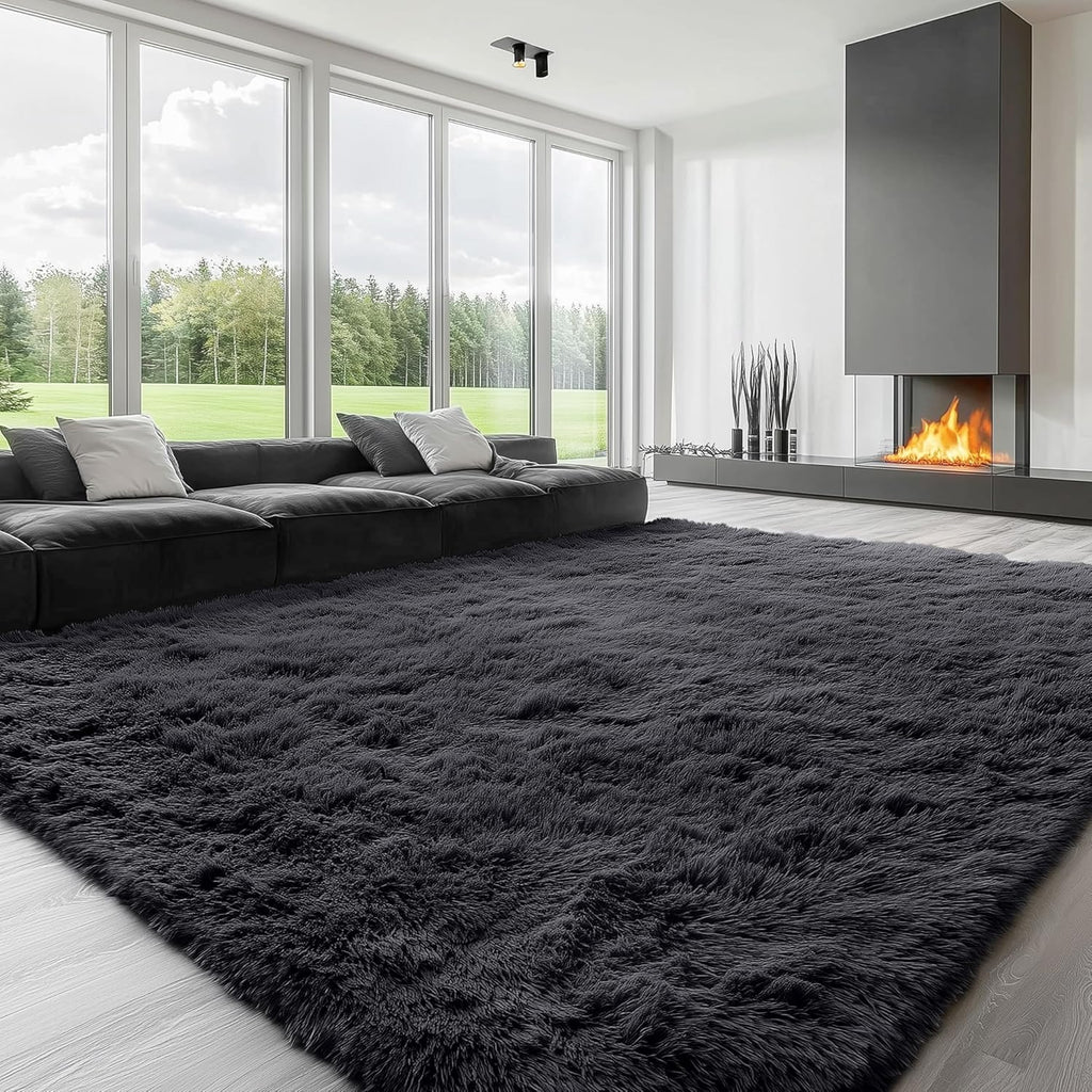 OLANLY Large Area Rug - Soft Fluffy Shaggy Carpet for Living Room & Bedroom | 8x10 Black