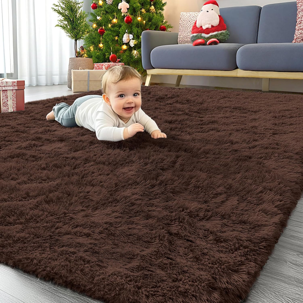 OLANLY Area Rugs - Soft Fluffy Shaggy Carpet for Living Room & Bedroom - Machine Washable 4x5.9 ft - Aesthetic Home Decor