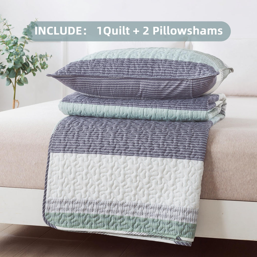 Andency Stripe Quilt Set Cal King(104x112 Inch), 3 Pieces (1 Striped Quilt and 2 Pillowcases) Patchwork Bedspread Coverlet Set, Lightweight Soft Microfiber Quilted Bedding Set