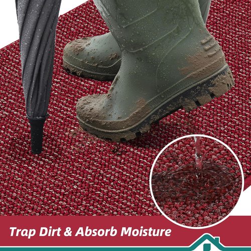 BEQHAUSE Dirt Trapper Door Mat - Non-Slip, Washable, Absorbent 36" x 60" Red Entrance Mat