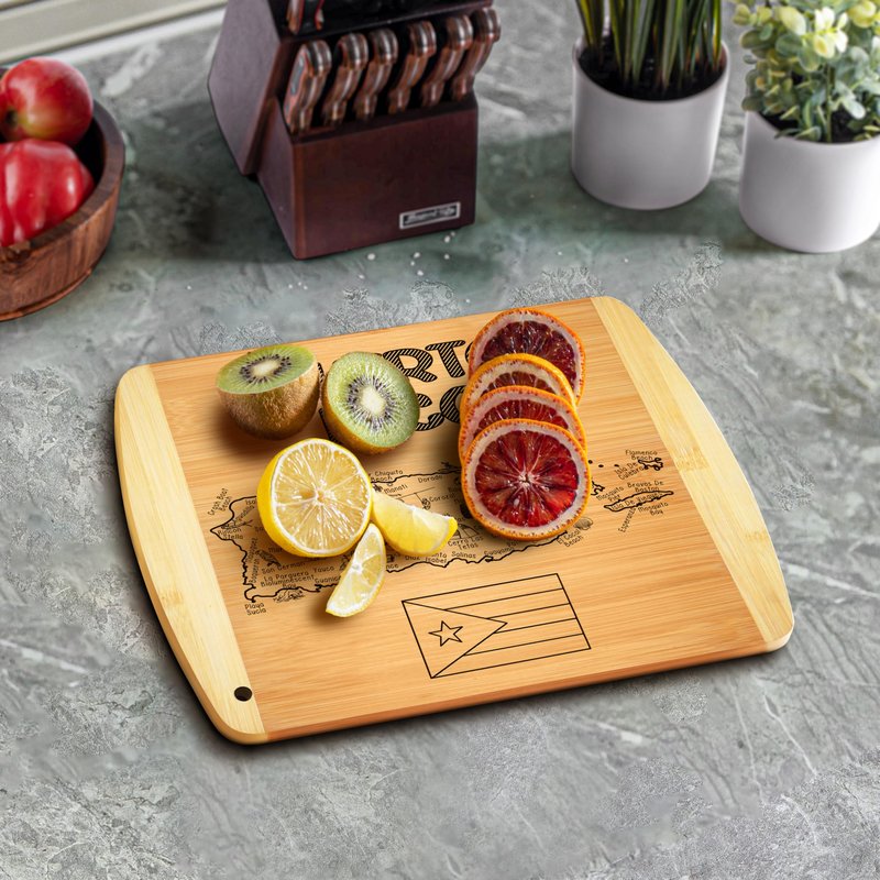 Puerto Rico Map Cutting Board - Bamboo Serving Board 11" x 8.5", Small Charcuterie Snack Board, Housewarming Gift, PR State Souvenir Kitchen Decor by Bambusi