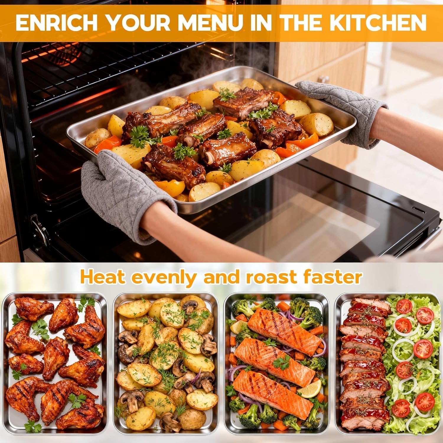 Onader Large Baking Sheet | 18 x 13 Inch Stainless Steel Cookie Pan Set - Dishwasher Safe, 2-Pack