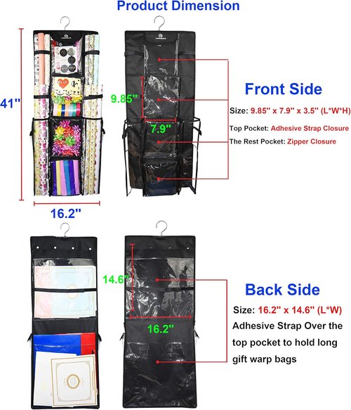 Freegrace Double-Sided Gift Wrap Organizer - Large 16 x 41 Inch Tearproof Storage Bag | Beige & Black