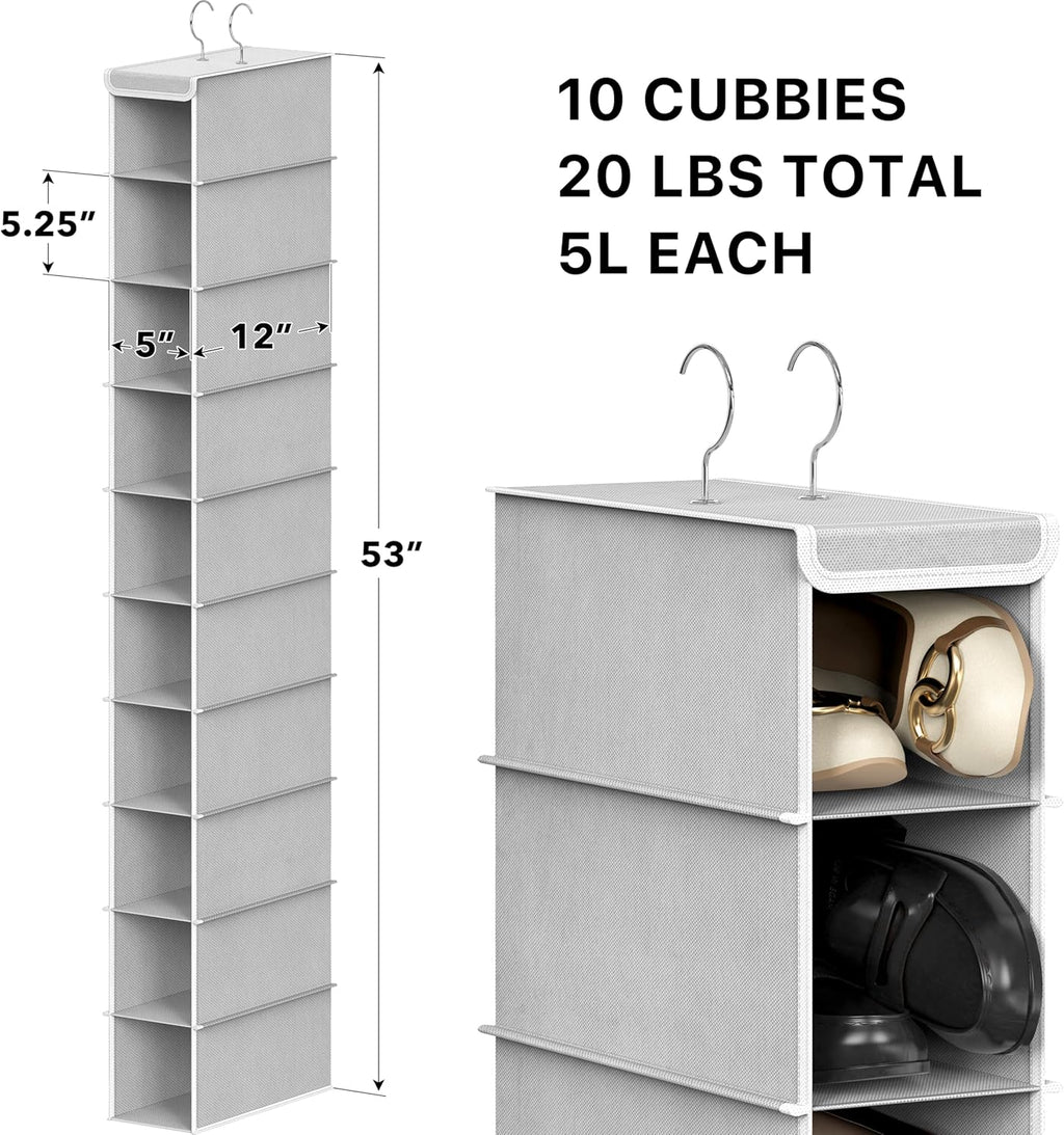 Simple Houseware 10-Shelf Hanging Shoe Organizer - Space-Saving Closet Storage, Grey