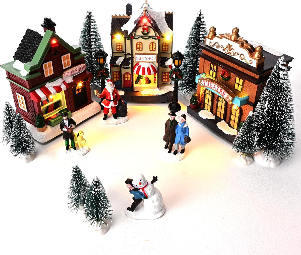 Valery Madelyn Pre-Lit Christmas Village Set - Battery Operated Holiday Figurines | 17-Piece Tabletop Decor