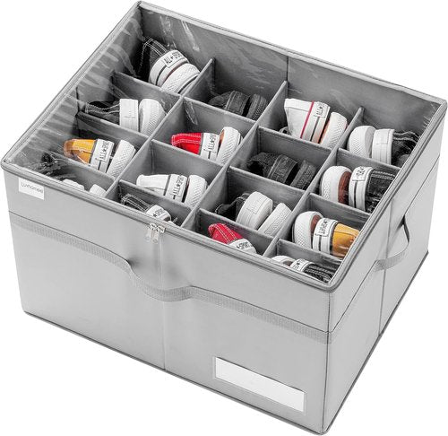 LUVHOMEE Shoe Organizer - Space-Saving Storage for 16 Pairs | Clear Foldable Bins with Reinforced Handles - Gray