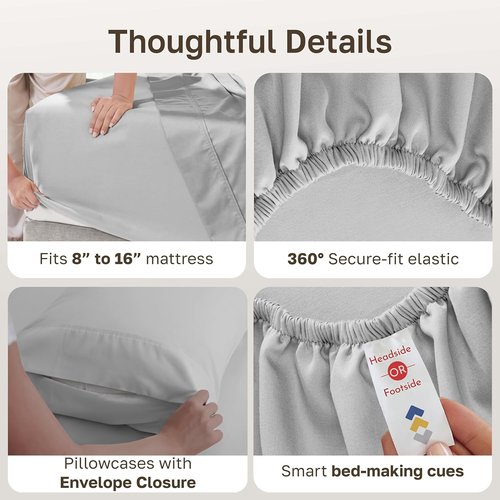 California Design Den King Size Sheet Set - Soft 400 Thread Count 100% Cotton, Deep Pocket | Light Grey, 6-Pc