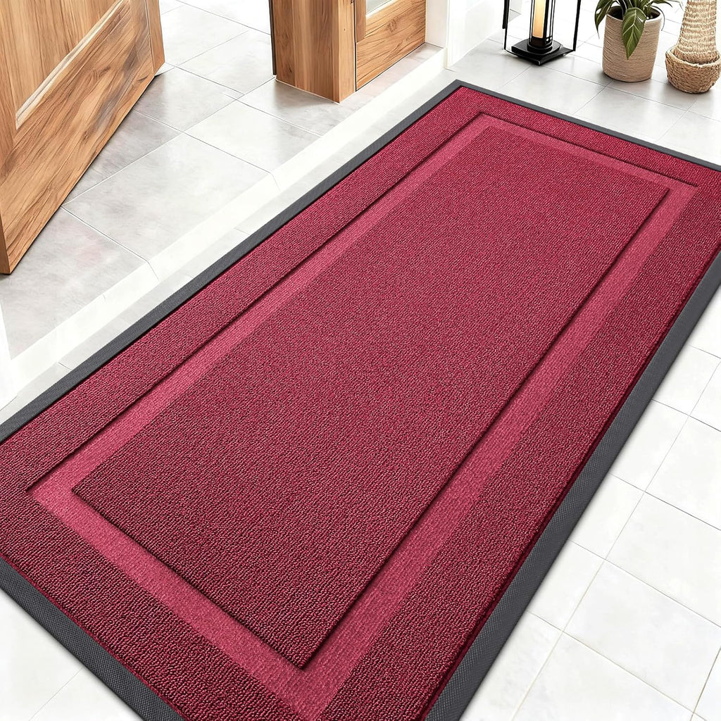 OLANLY Indoor Outdoor Front Door Mat - Waterproof All-Season Doormat, Easy Clean, 47x23, Burgundy