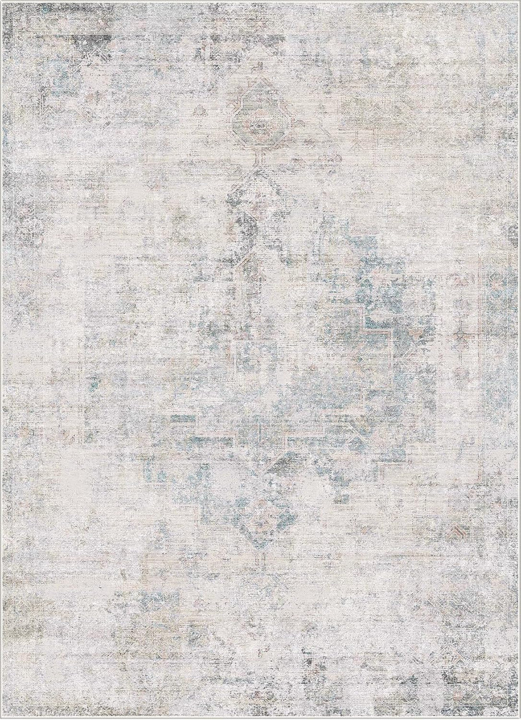 Skiennix Low Pile Office Rugs - 5x7 Abstract Non-Slip Rugs for Living Room & Entryway, Cream Slate Blue