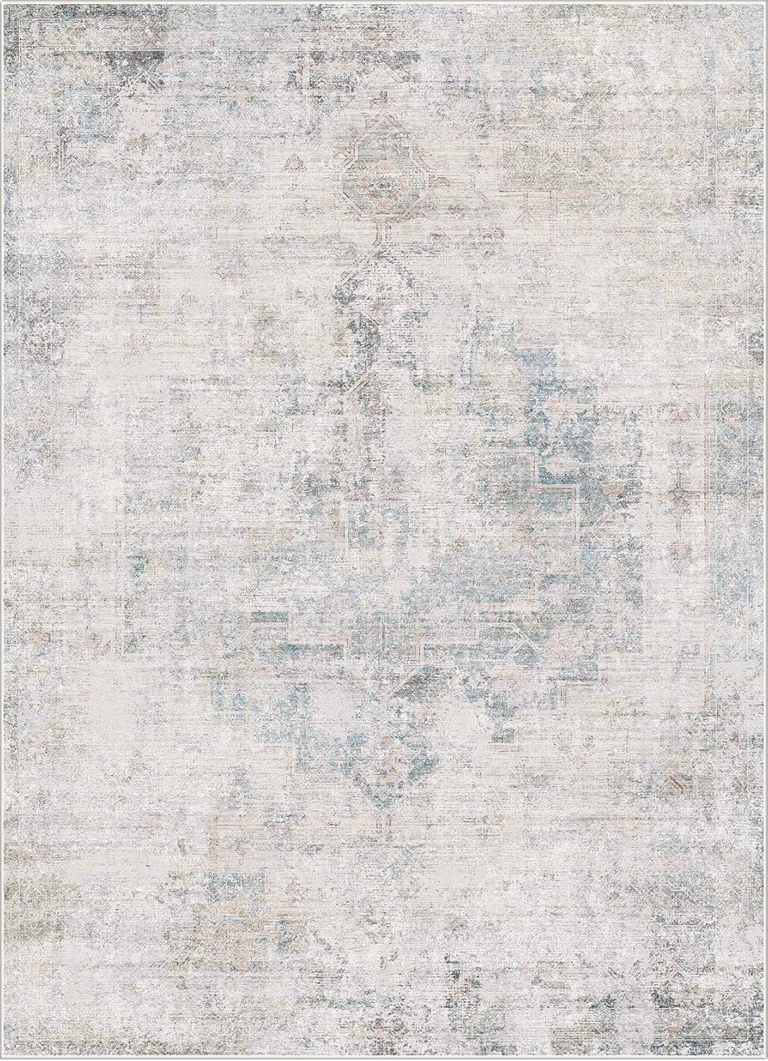 Skiennix Low Pile Office Rugs - 5x7 Abstract Non-Slip Rugs for Living Room & Entryway, Cream Slate Blue