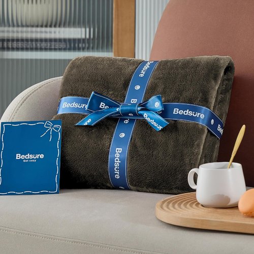 Bedsure GentleSoft Fleece Throw Blanket - XL 300GSM Plush & Cozy for Bed, Sofa, Travel | Brown 50x70 Inches