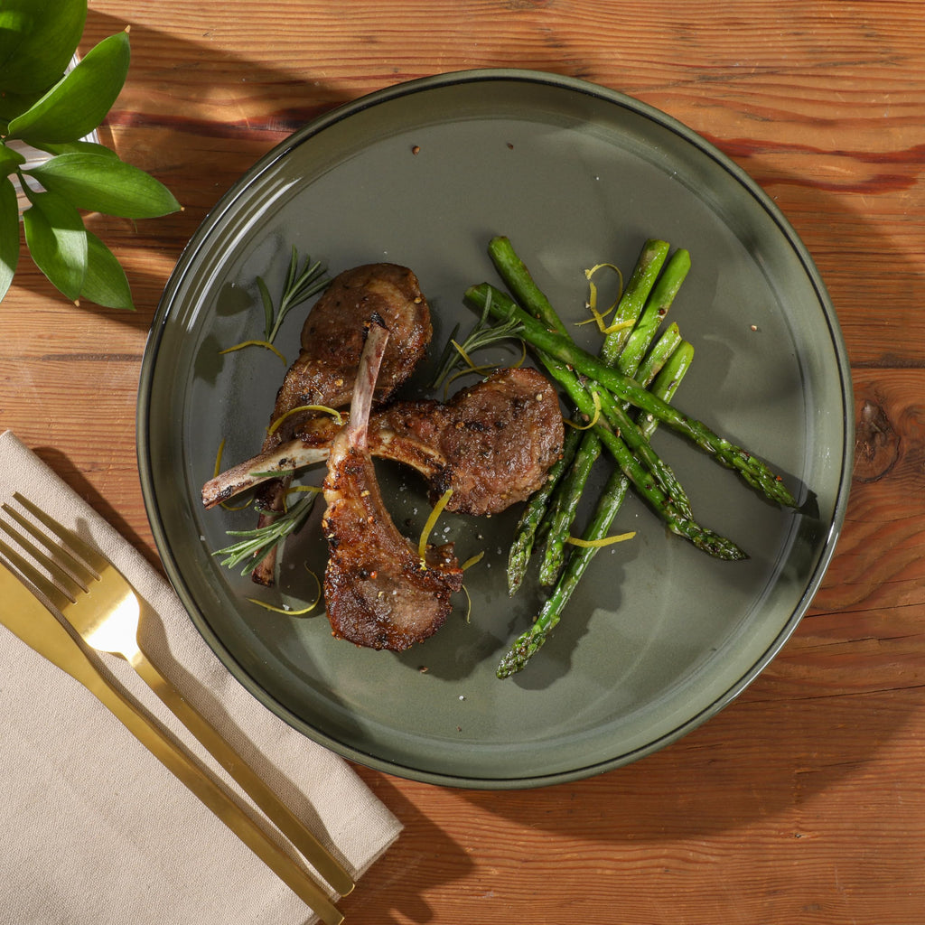 Gibson Elite 12 Piece (Service for 4) Townscape Plates and Bowls Reactive Glaze Embossed Round Dishes Terracotta Ceramic Dinnerware Set - Dark Green