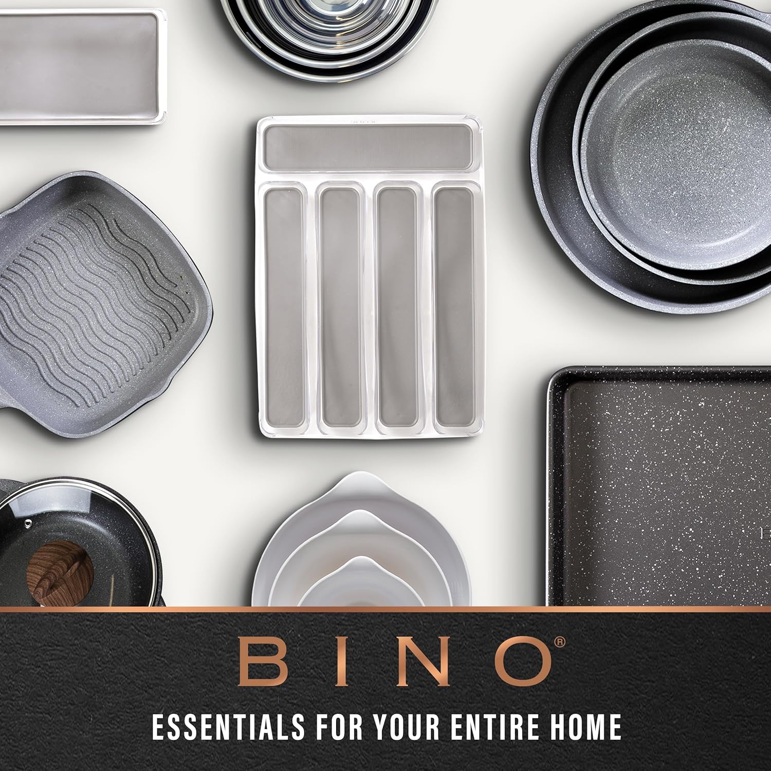 BINO Woven Plastic Basket - Stylish Natural Grey XS | 5-Pack for Space-Saving Home Organization