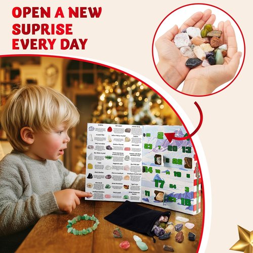 JOYIN Christmas Advent Calendar 2025 - 24 Days of Gemstones for Kids | Fun Countdown & Party Favors