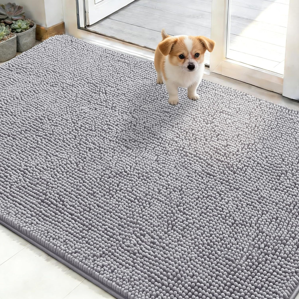 OLANLY Dog Door Mat - Absorbent Non-Slip Indoor Carpet for Muddy Paws | 50x30 Light Grey