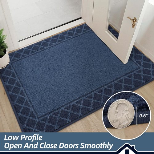 BEQHAUSE Door Mat Indoor Entrance Dirt Trapper Rugs for Entryway Non Slip Welcome Mat Absorbent Floor Mat Low Profile Washable Front Doormat for Dirty Paws, 36" x 60", Navy Blue