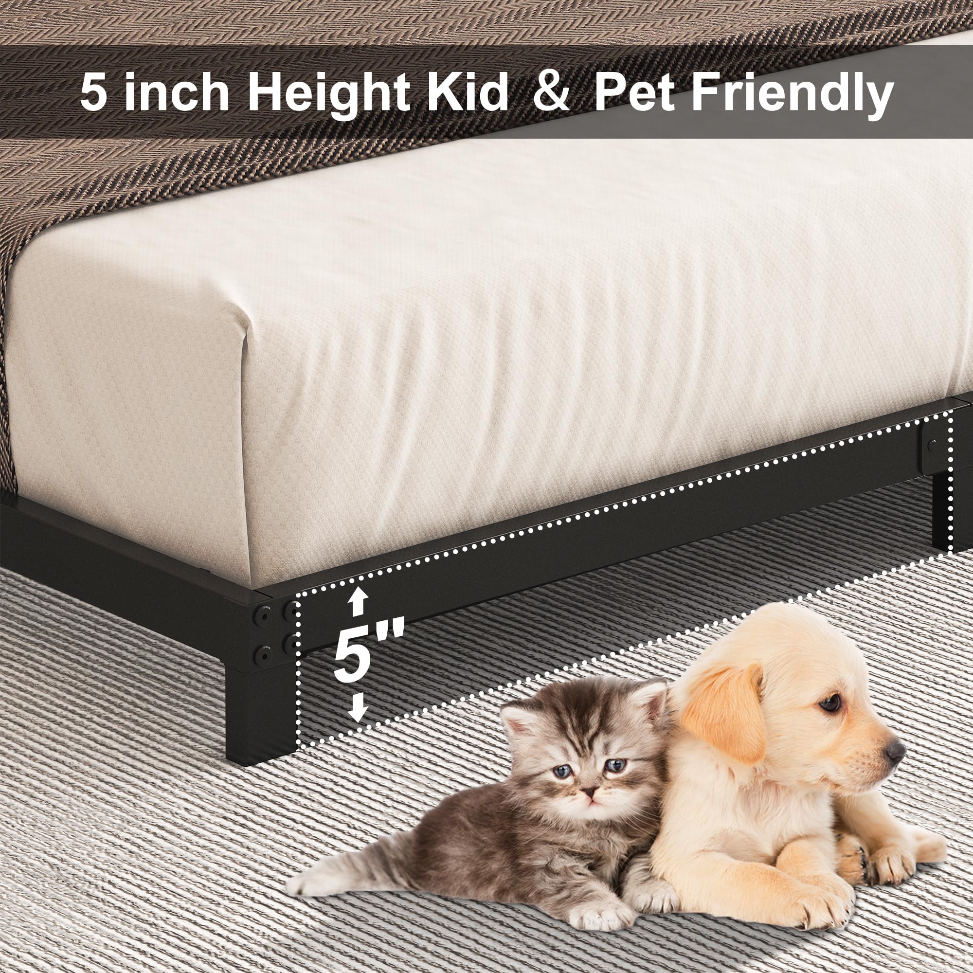 Cieemine 5 Inch Low Bed Frame Twin, Heavy Duty Steel Twin Bed Frames Low Profile, No Box Spring Needed, Easy Assembly, Noise Free, Black
