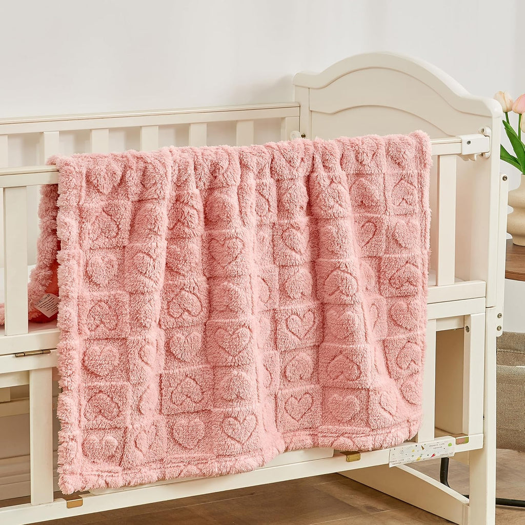 Yurhap Fleece Baby Blanket - Ultra Soft Heart Checkered Design for Girls & Boys | 30”×40” Dark Pink