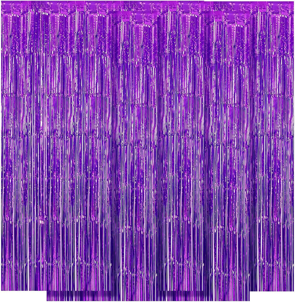 Skiennix Purple Backdrop Curtain - 10 Pack Metallic Tinsel Foil Fringe | 3.2ft x 8.2ft for Parties & Events