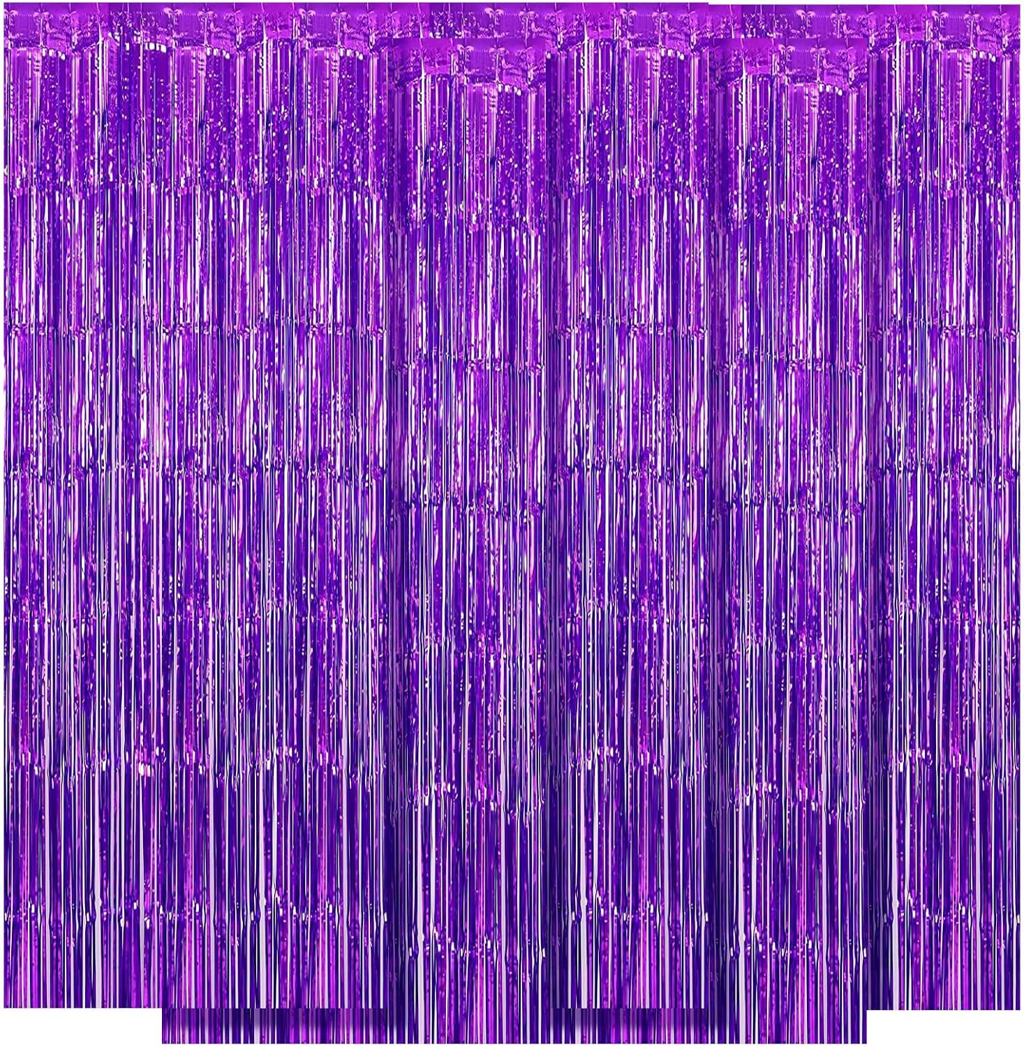 Skiennix Purple Backdrop Curtain - 10 Pack Metallic Tinsel Foil Fringe | 3.2ft x 8.2ft for Parties & Events