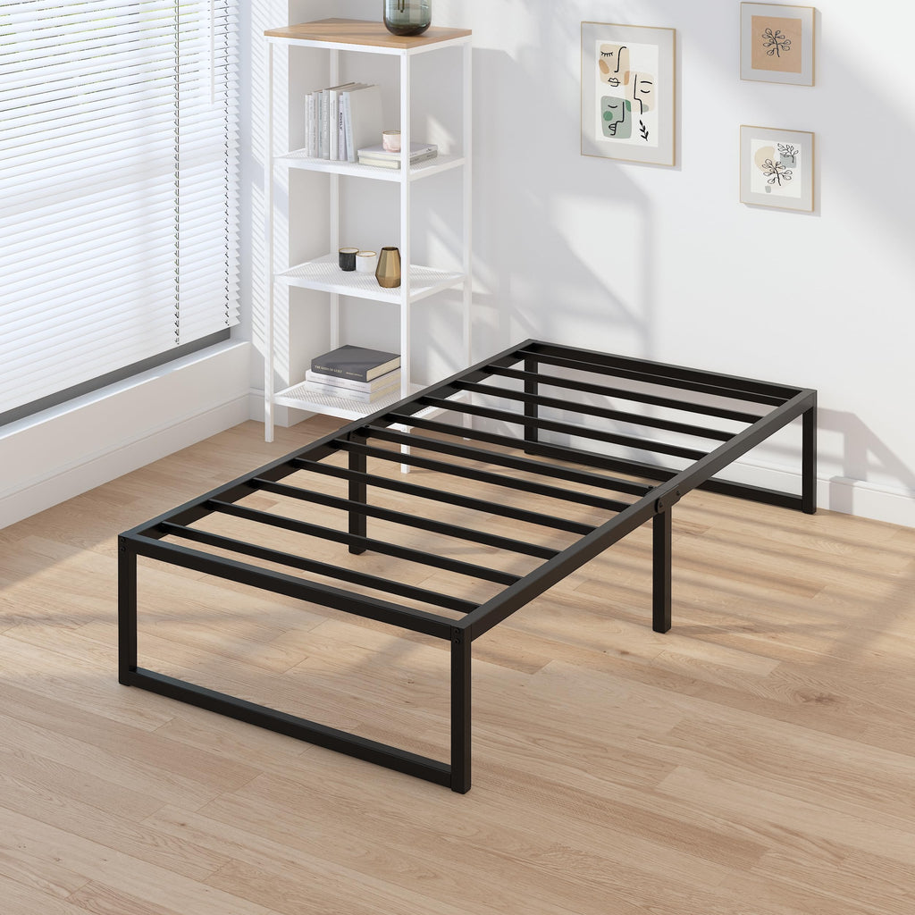 EMODA 14 Inch Narrow Twin Bed Frame 30x75, Heavy Duty Metal Platform No Box Spring Needed, Easy Assembly Noise Free, Black