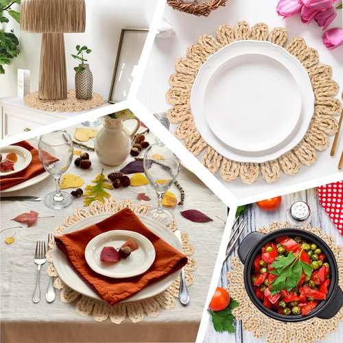 GENMOUS 13" Corn Husk Natural Braided Table Place Mats Set of 12,Boho Rattan Wicker Charger Plates for Home Farmhouse Wedding Thanksgiving Christmas Spring Holiday