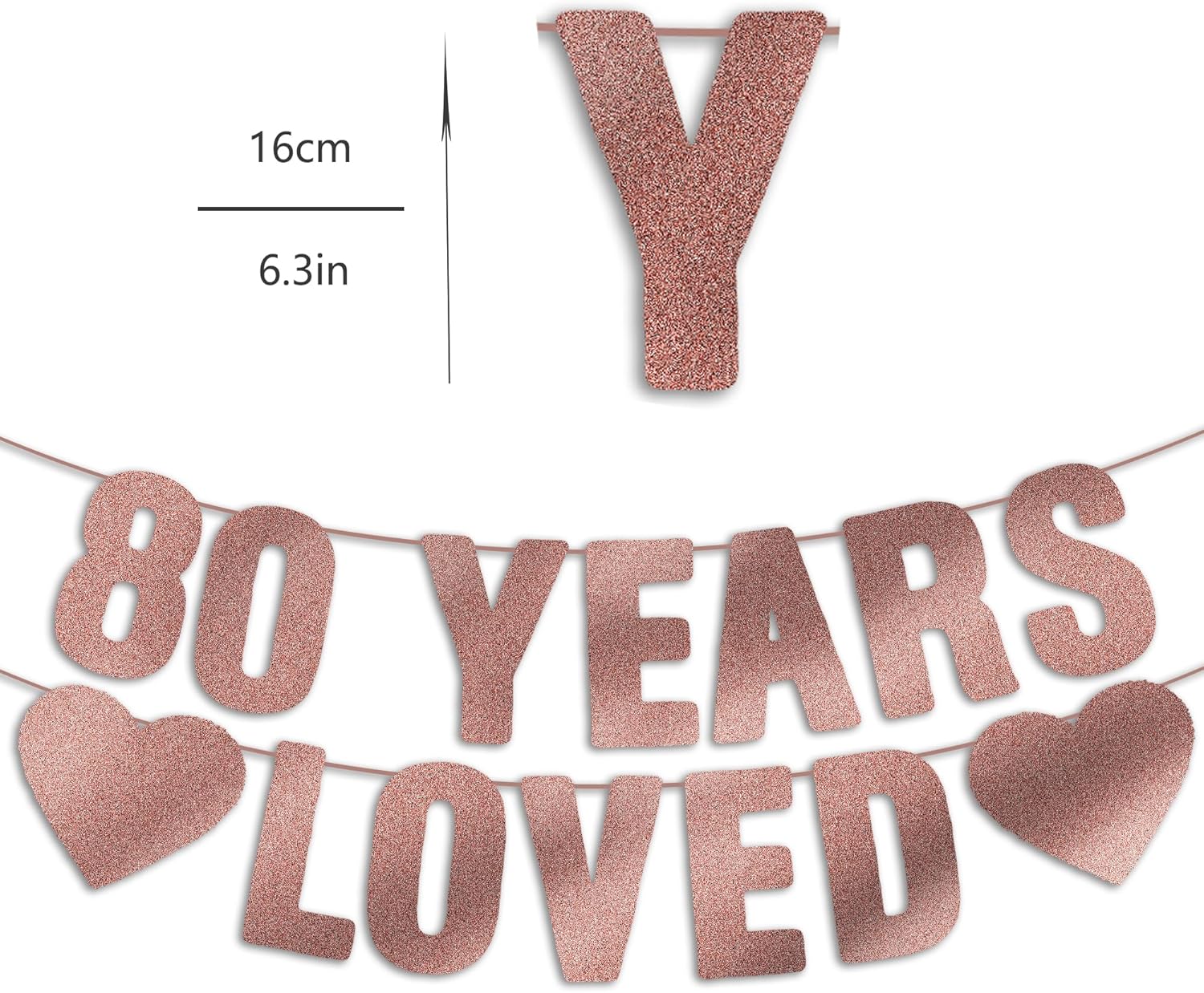 Rose Gold Glitter 80th Birthday Banner - Pre-Strung Happy Birthday Decorations for Women