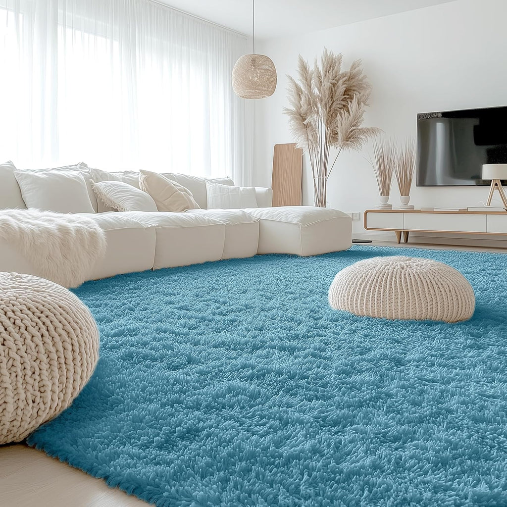 OLANLY Large Area Rug - Soft Fluffy Shaggy Carpet for Living Room & Bedroom | 9x12 Slate Blue