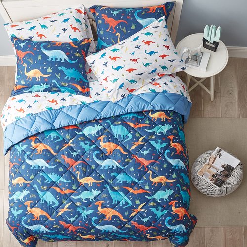 UMCHORD Dinosaur Kids Bedding Set for Boys, 5 Pieces Twin Size Comforter Set with Sheets, Super Soft Lightweight Bed in a Bag, Durable Children Bed Set