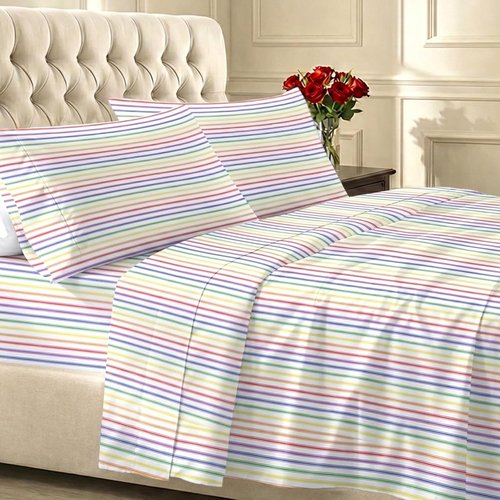California Design Den Twin XL Cotton Sheet Set - 100% Soft Cotton, 400 Thread Count, Cozy Rainbow Stripe
