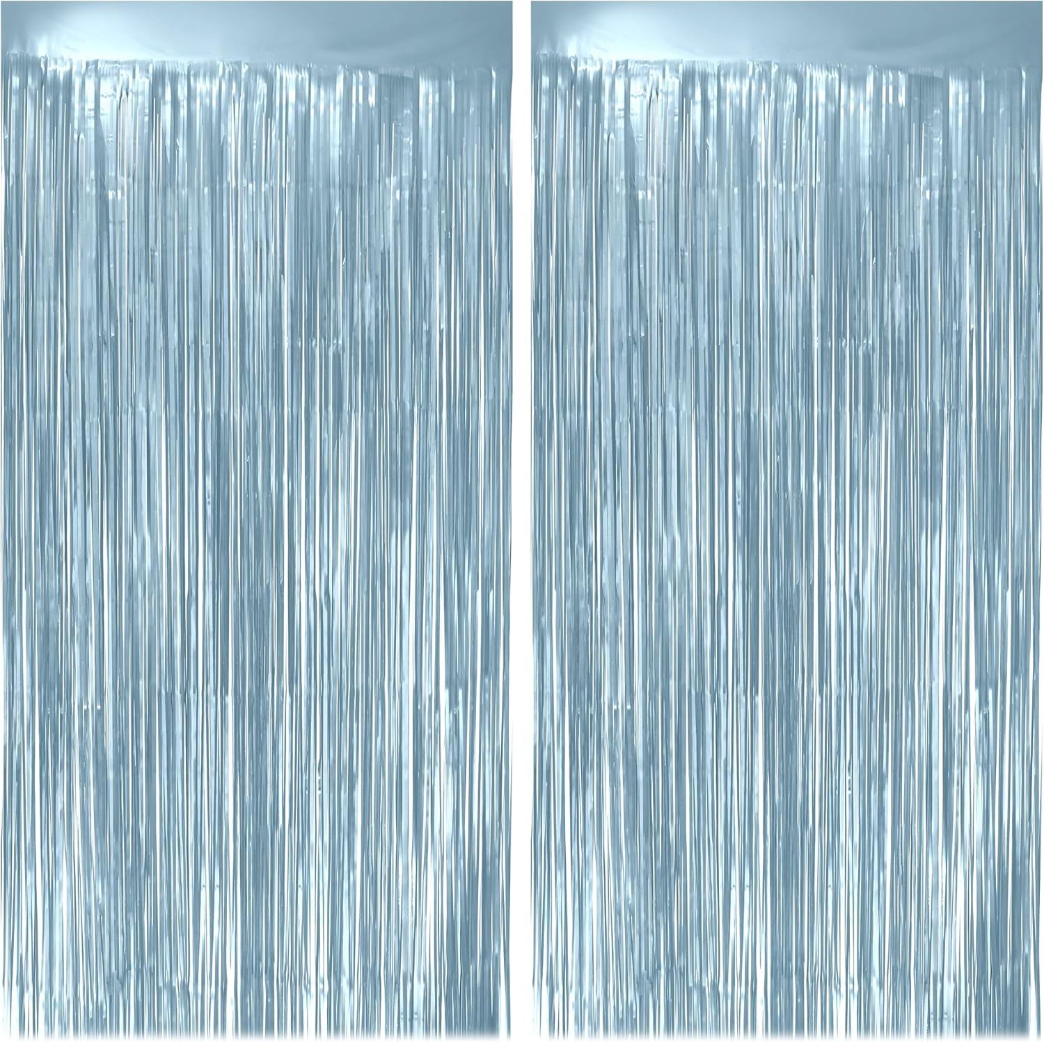 Skiennix Metallic Light Blue Fringe Backdrop - 3.2x8.2ft Shining Foil Tinsel Curtains for Parties & Events