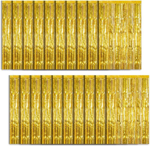 Foil Curtain Backdrop - 20 Pack Gold Metallic Tinsel Fringe Curtains for Parties & Celebrations