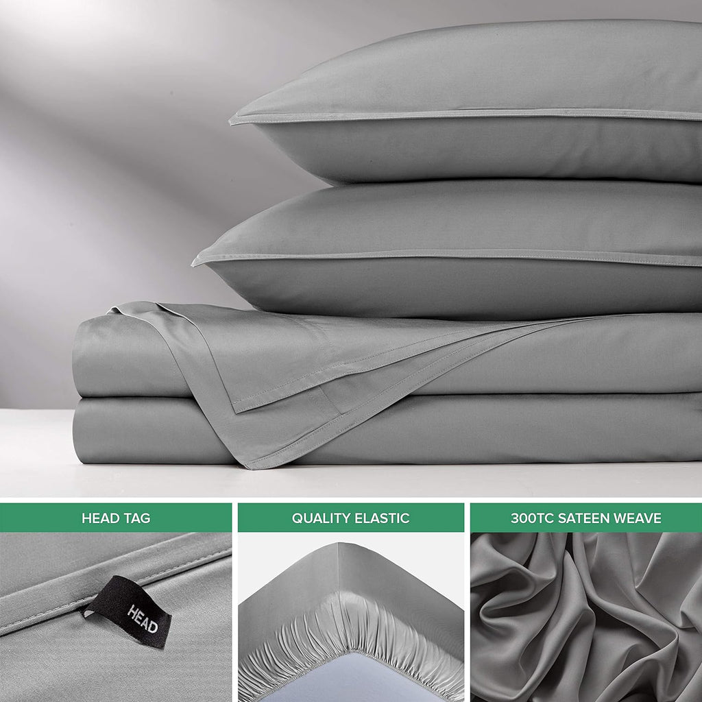 Pure Bamboo Short Queen Sheets - 100% Organic Viscose, Soft & Cooling Bed Set | 60"x75", Stone Grey