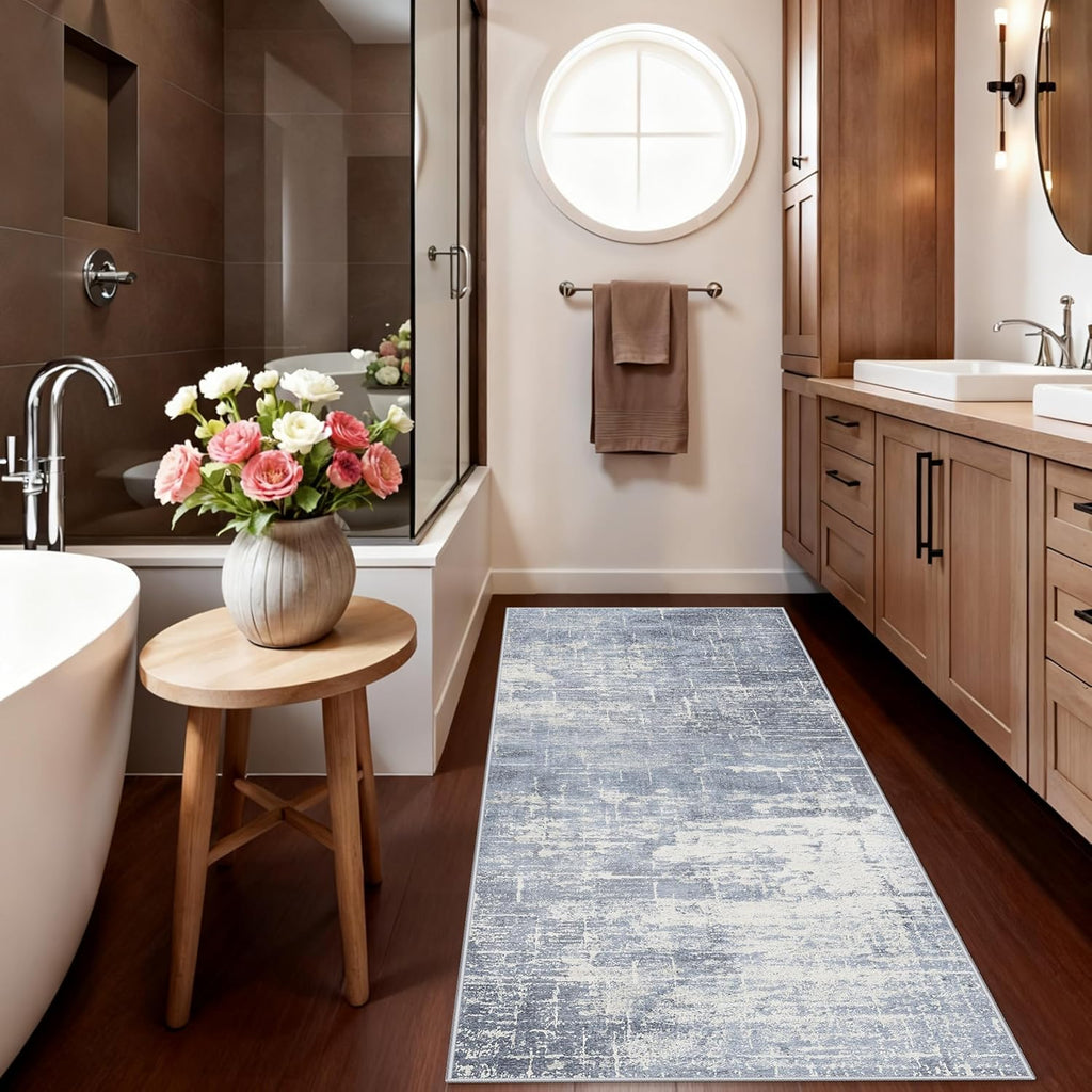 Skiennix Non-Slip Entryway Area Rug - Washable Stain Resistant Vintage Abstract Doormat | 2x6 Blue