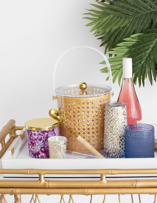 Lilly Pulitzer Double Old Fashioned Glasses, Cute Cocktail Glass Set of 2, 12oz Lowball Glasses, Vintage Inspired Hobnail Glassware, Blue