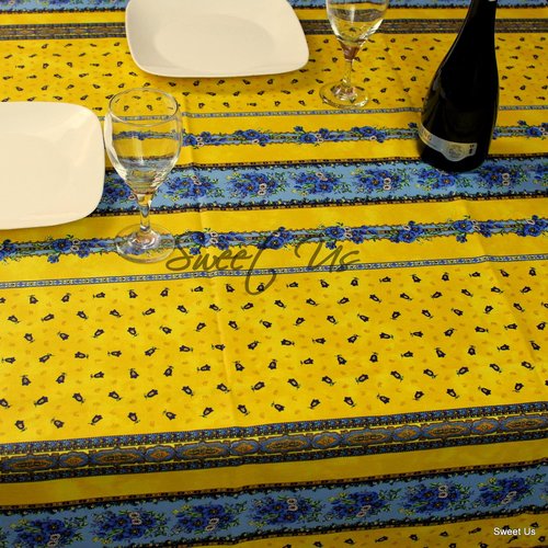 Sweet Us Wipeable Tablecloth Spill Resistant Acrylic Coated Floral Cotton French Provencal Yellow Tablecloth for Square Tables 52x52 inches Fleurs Eternelles