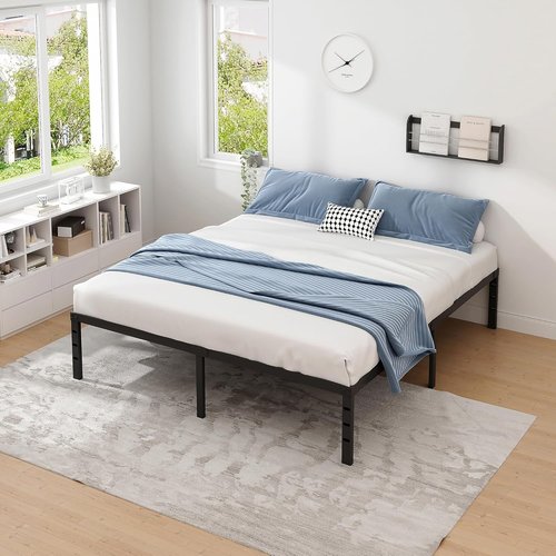Jetonix Metal Bed Frame - Queen Size with Storage Space | Heavy Duty, Easy Assembly, No Box Spring Needed, Black, 16 Inch