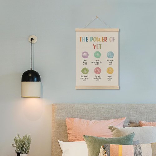 HRQKO Growth Mindset Wall Art - The Power of Yet Poster Hanger Frame, 12x16 Inch for Therapy & Counseling Decor