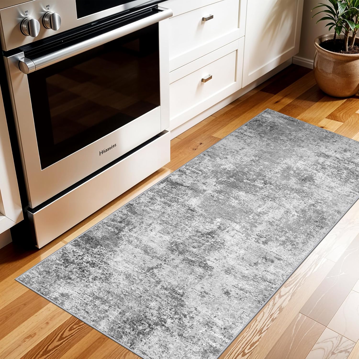 Regine Switzerland Washable 2x5 Hallway Runner Rug - Ultra Soft, Stain Resistant, Non-Slip Backing in Grey