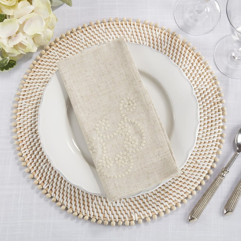 SARO LIFESTYLE Embroidered Swirl Design Linen Blend Tablecloth/001.N67120B, 67" x 120", Natural