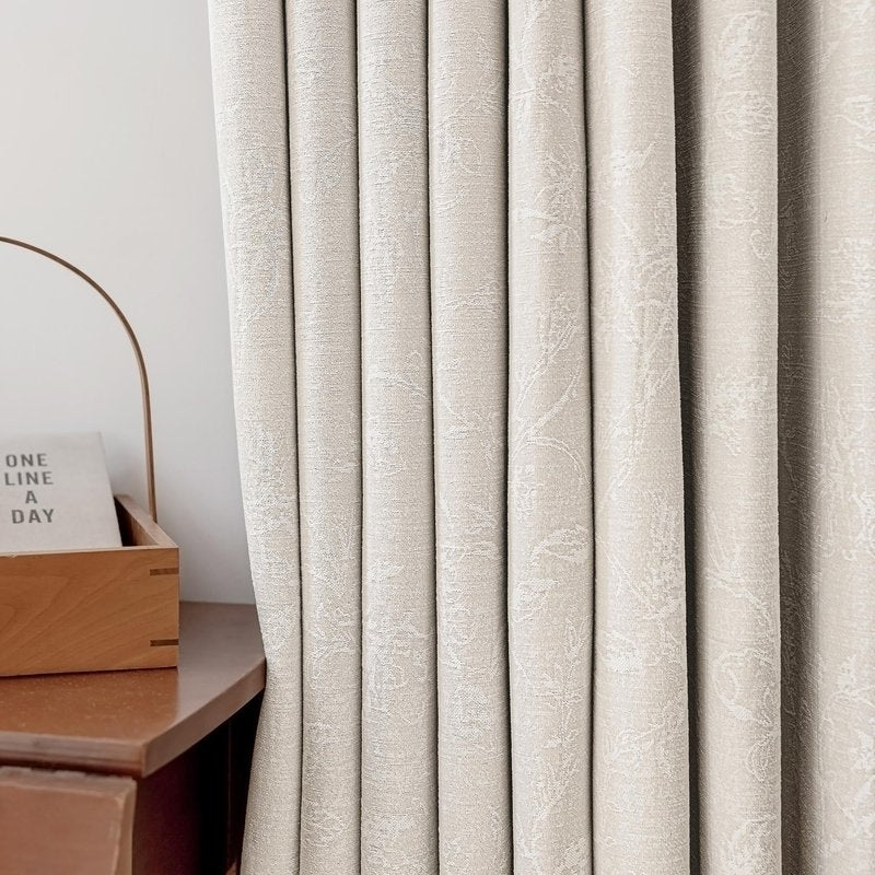 Xwincel Beige Floral Jacquard Blackout Curtains 84 Inches Long for Bedroom, Flower Chenille Rustic Farmhouse Curtains Living Room Darkening Thermal Insulated Drapes, Grommet Window Curtains 2 Panels