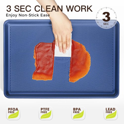 HONGBAKE Baking Sheet Pan Set - Nonstick Cookie Sheets with Diamond Texture | Heavy Duty Dark Blue Pans