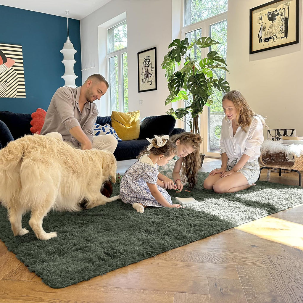 OLANLY Runner Rugs - Soft Fluffy Machine Washable Shaggy Carpet for Hallway | Olive Green 2x4 ft